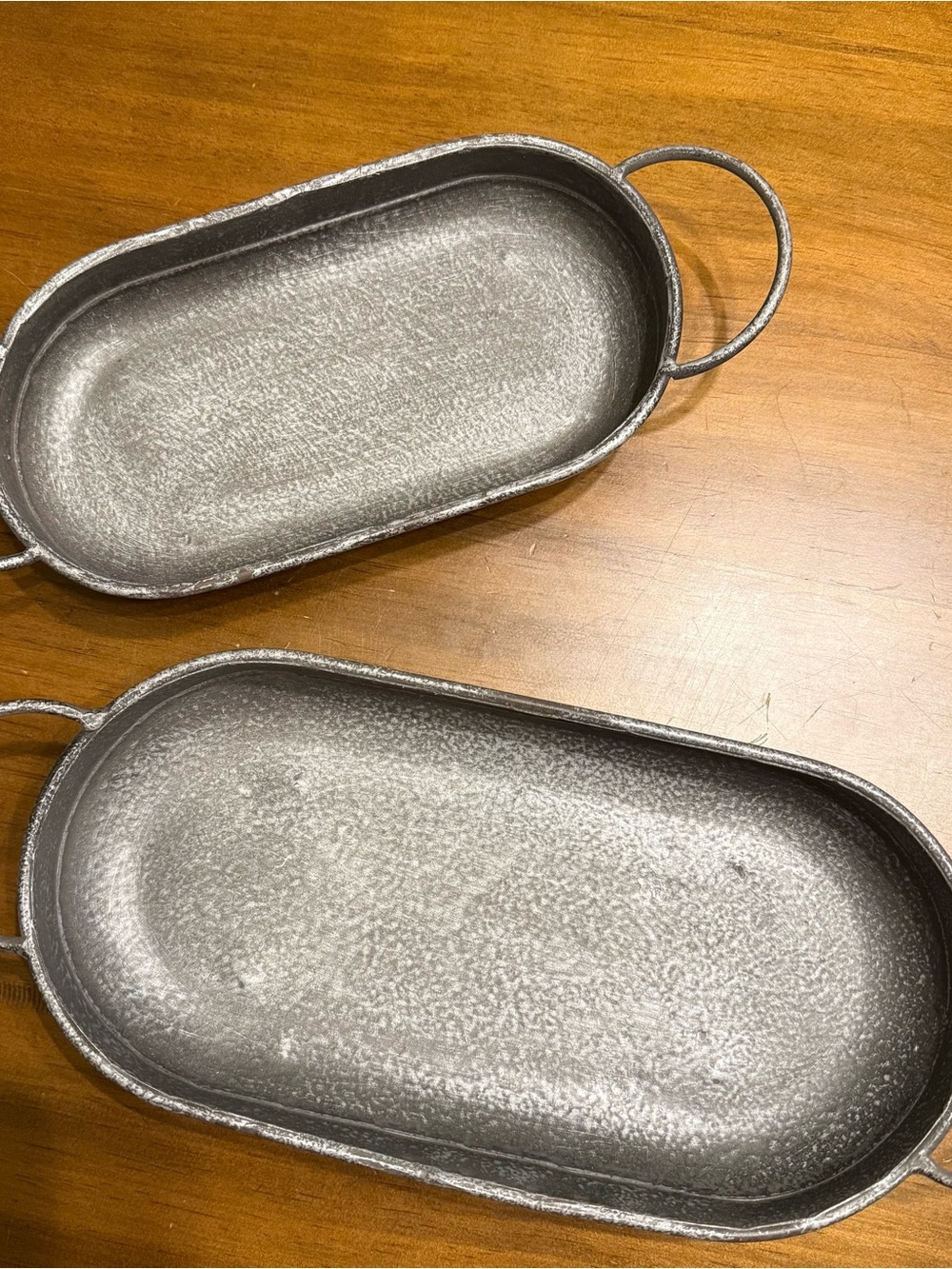 Metal Oval Decorative Trays with Handles - Set of 2, Silver
